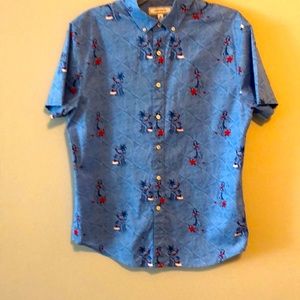 crown & ivy Shirt Men’s SZ M Hawaiian Tropical Blue Short Sleeve Button Down